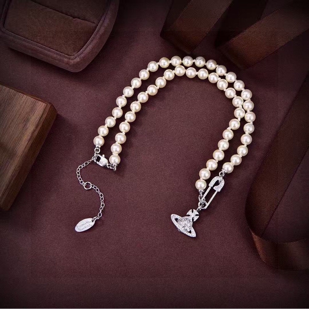 Vivienne Westwood Ivory Pearl Double-Strand Necklace with Silver Orb Charm